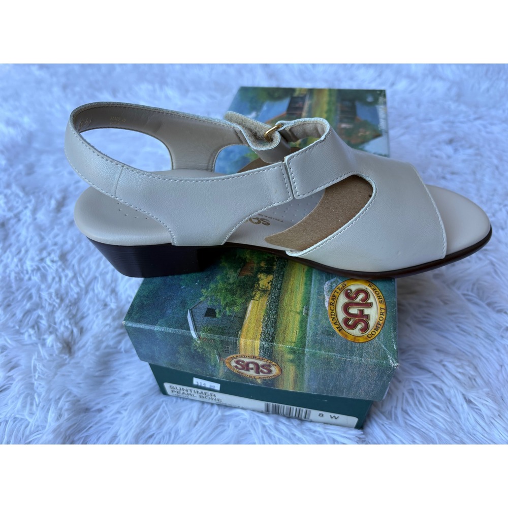 SAS Suntimer Pearl Bone Leather Comfort Sandals Womens 8 W Wide 1890-175 New